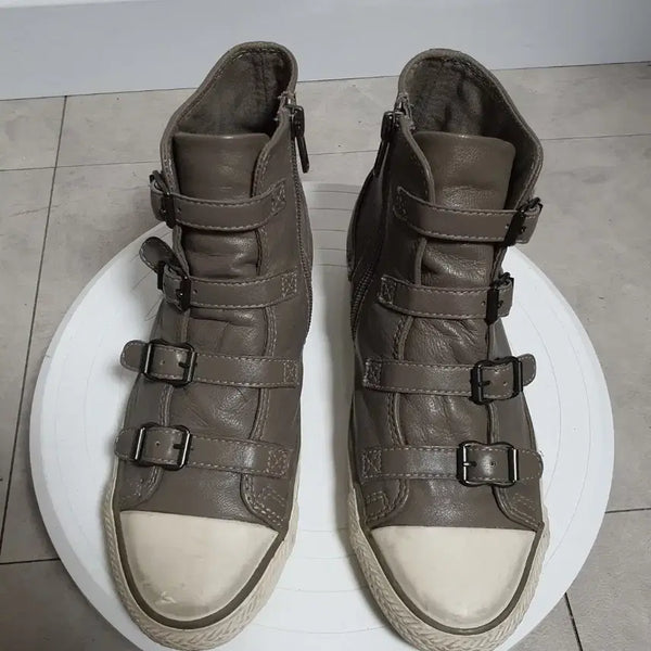 [BUNJANG] ASH Gray Genuine Leather Wedge High-Top Sneakers (230mm / EU36) / 아쉬 ASH 그레이 천연가죽 웨지힐 하이탑 스니커즈 230mm (EU36)