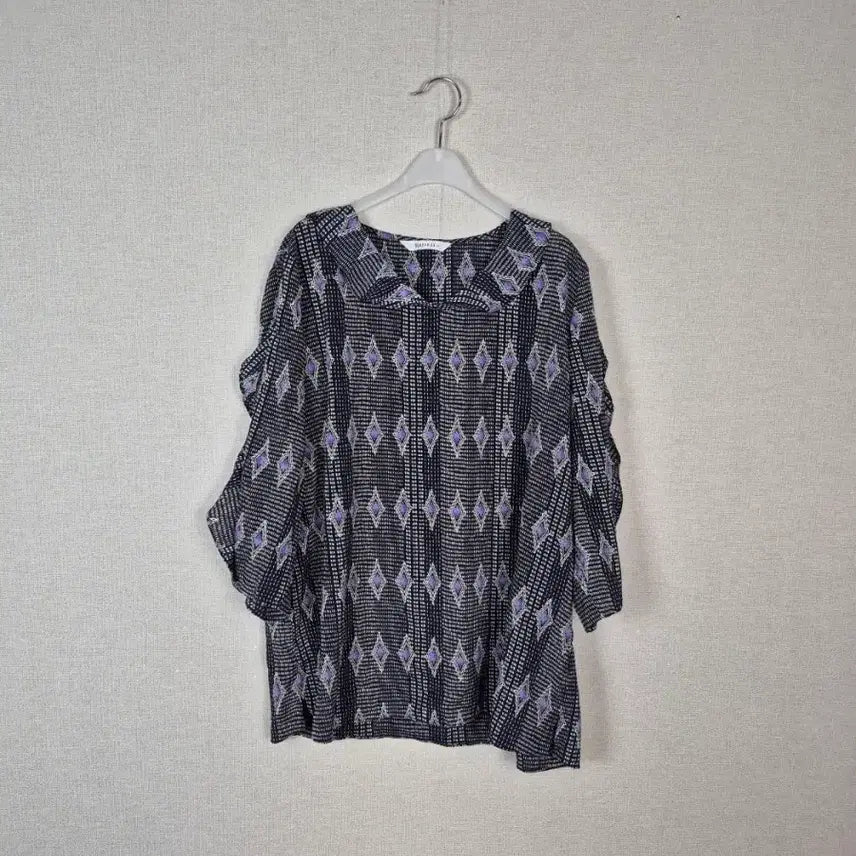 [BUNJANG] BUILD Navy Purple Diamond Pattern Blouse / (#77,88추천/105)빌드 네이비퍼플 다이아 패턴 블라우스