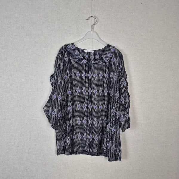 [BUNJANG] BUILD Navy Purple Diamond Pattern Blouse / (#77,88추천/105)빌드 네이비퍼플 다이아 패턴 블라우스