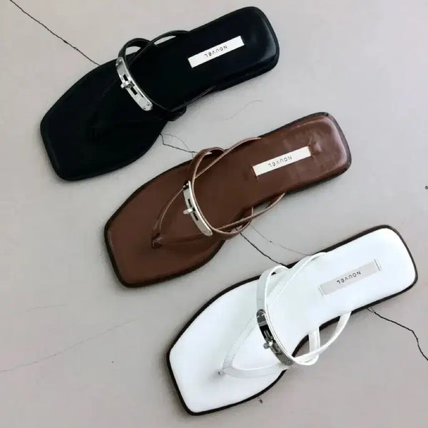 [BUNJANG] Metal Buckle Flip-Flops - Brown (235) / 메탈 버클 쪼리 <새상품> 브라운-235