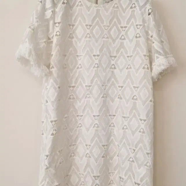 [BUNJANG] White Lace Short-Sleeve Midi Dress / 화이트 레이스 반팔 원피스