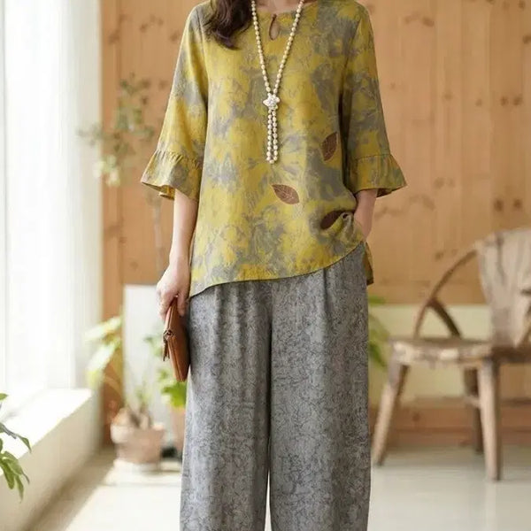 [BUNJANG] Natural Dye Jacquard Corsage Pupae Blouse / *천연염색 자갸드 코사지 인견블라우스 ( 새 상품 )*
