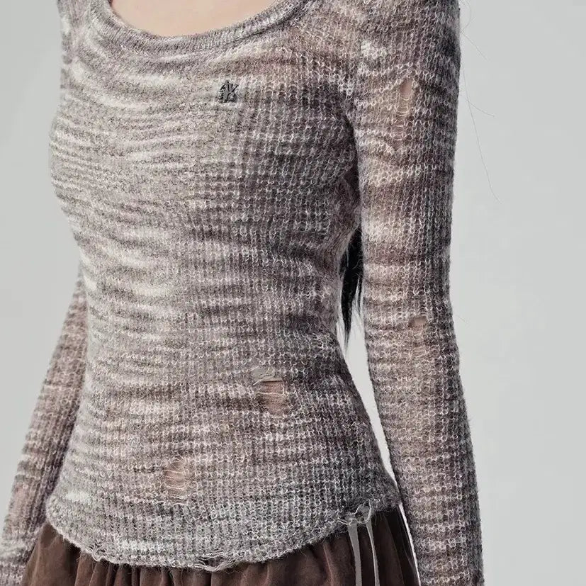 [BUNJANG] UrbanDress Multi Damage Scoop Knit Brown / 어반드레스 Multi Demage Scoop Knit 브라운