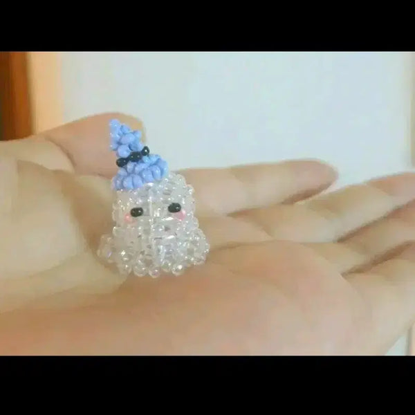 [BUNJANG] Beaded Ghost Keychain with Witch Hat / 비즈 유령 키링 마녀 모자