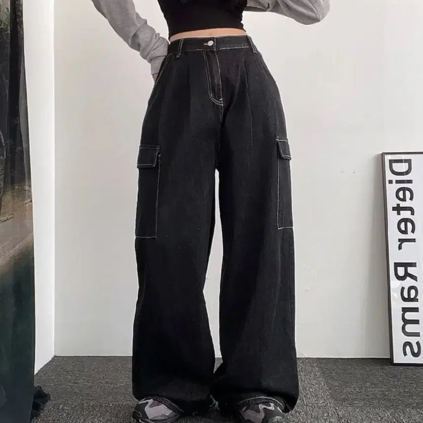 [BUNJANG] Ably Cargo Wide Denim Pants / 에이블리 카고 와이드 데님팬츠