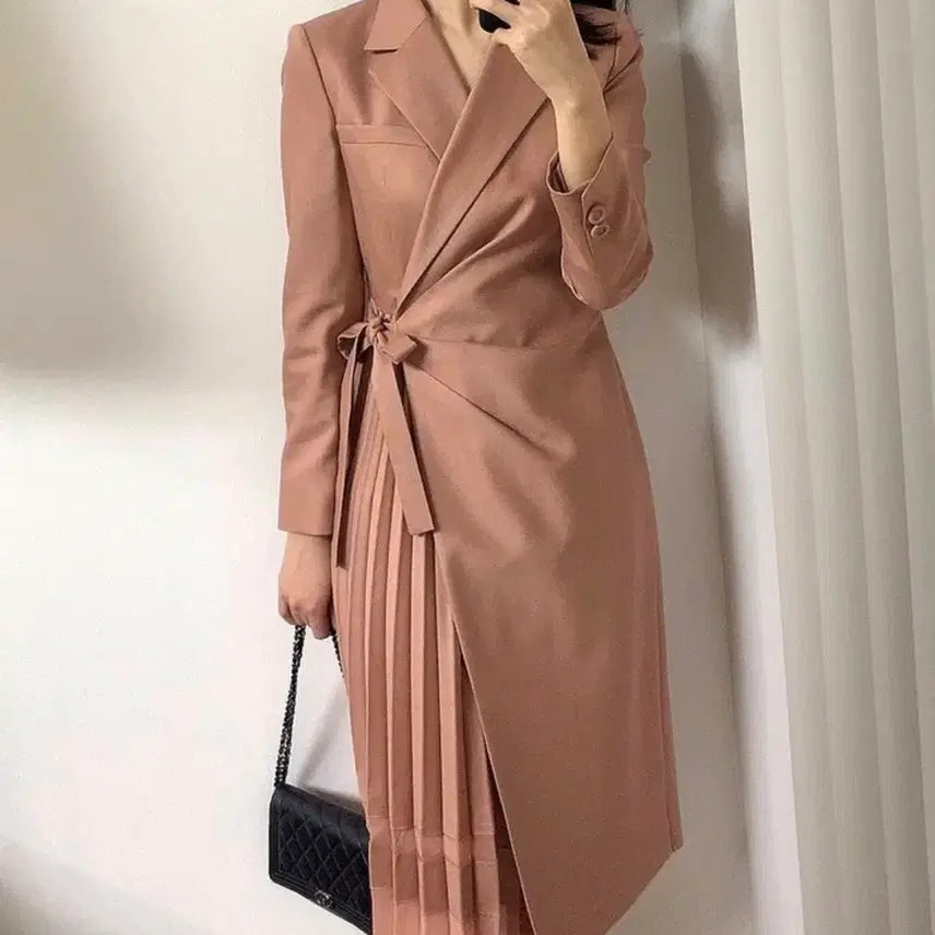 [BUNJANG] MICHAA 21FW Wool Blend Wrap Pleated Dress / 21FW 미샤 MICHAA 울 혼방 여밈 페미닌 원피스 66