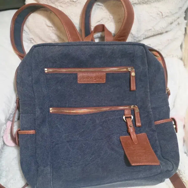 [BUNJANG] Montsac Cowhide Colorblock Backpack / 몽삭 백팩 네이비 브라운 소가죽 배색 남여공용 상태좋아요