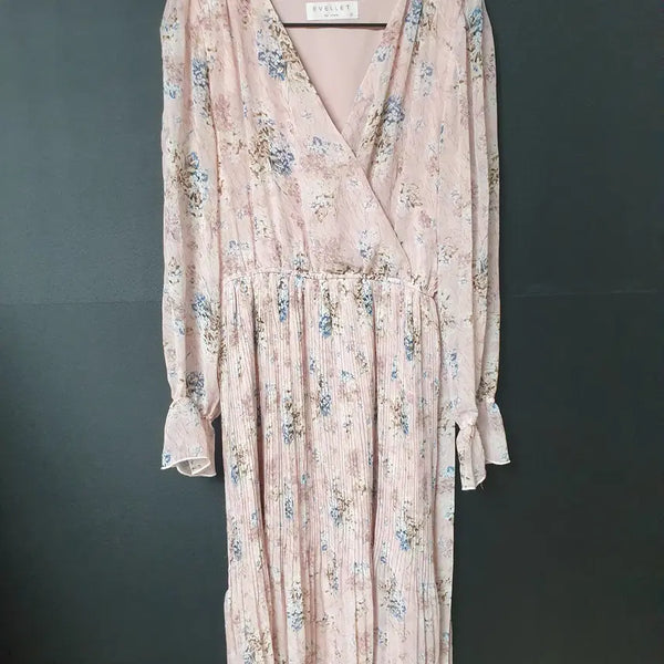 [BUNJANG] Chiffon Pleated Long Dress / 진짜만원 랩스타일 쉬폰플리츠 롱원피스 55 66 77 핑크