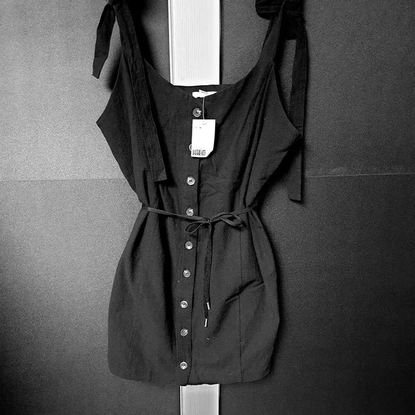 [BUNJANG] Black XL Shoulder Ribbon Mini Dress / 진짜만원 새상품 빅사이즈 미니원피스 88 어깨리본 블랙 XL
