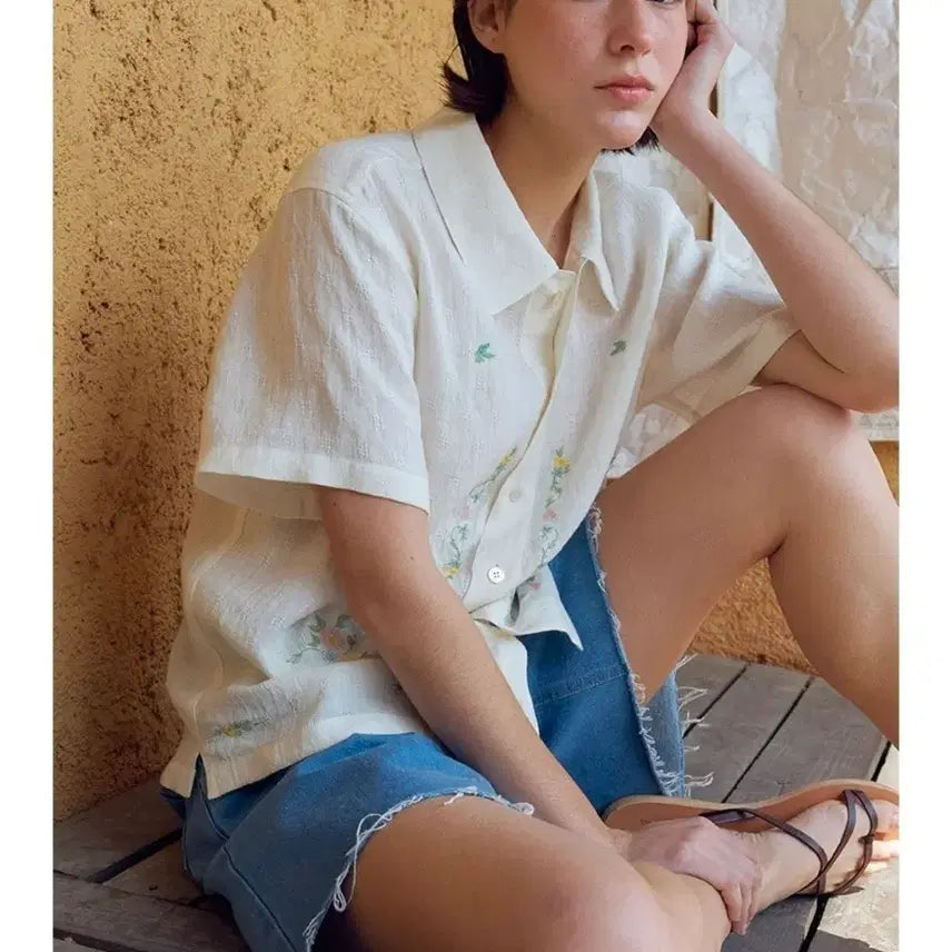 [BUNJANG] Freeter Linen Flower Shirt Sealed New Product / 프리터 플라워 셔츠 미개봉 새상품