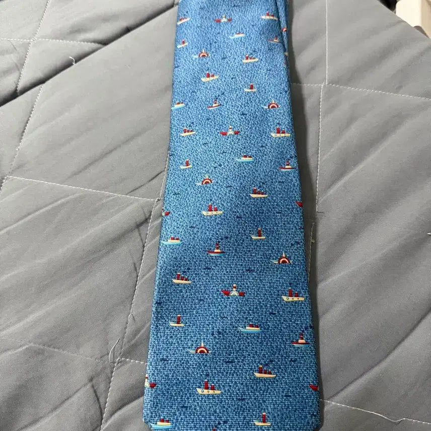 [BUNJANG] Bvlgari Silk Necktie (Blue/Boat Pattern) / 불가리 실크 넥타이 (블루/보트 패턴)
