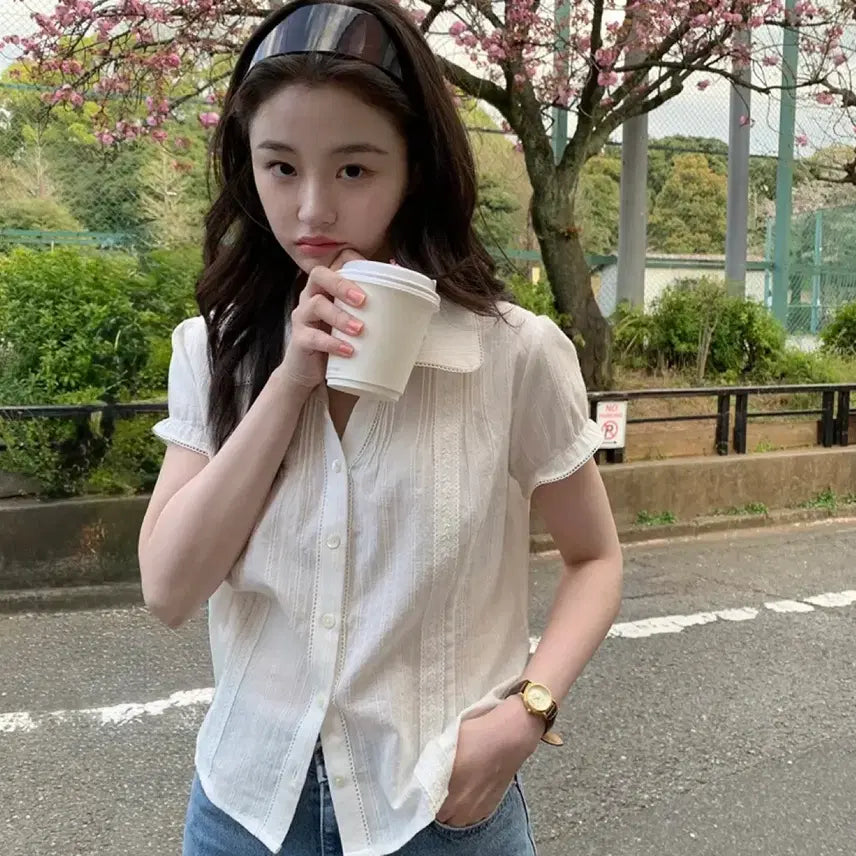 [BUNJANG] Aren Lace Pintuck Blouse Ivory / 어랜 Lace pintuck blouse ivory
