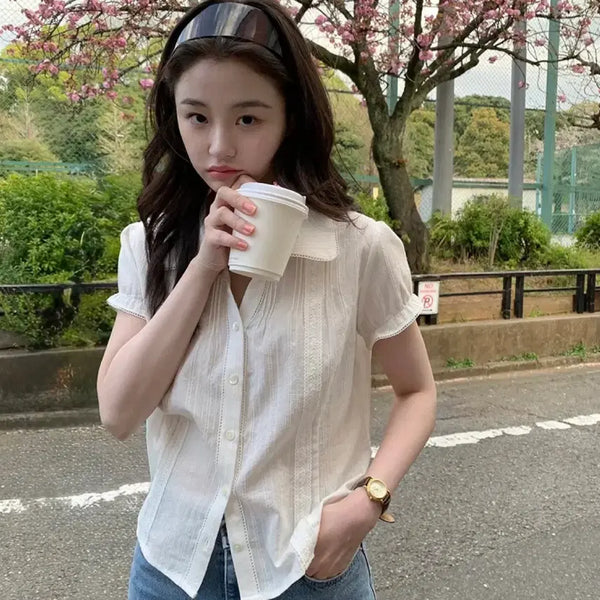 [BUNJANG] Aren Lace Pintuck Blouse Ivory / 어랜 Lace pintuck blouse ivory