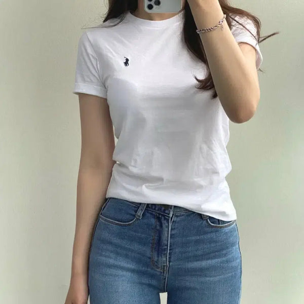 [BUNJANG] Polo Ralph Lauren Women's Short Sleeve T-Shirt White Navy / 폴로 랄프로렘 여선 반팔티 화이트 네이비