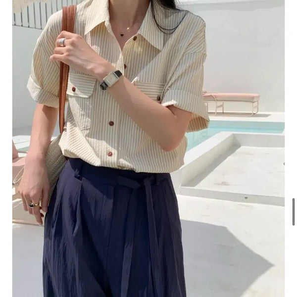 [BUNJANG] Signature Seeker Stripe Shirt / 시그니쳐 시어커서 스트라이프 셔츠