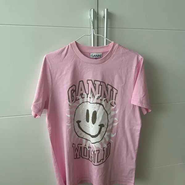[BUNJANG] GANNI Smile Short Sleeve T-Shirt Pink / 가니 스마일 반팔 티셔츠 핑크