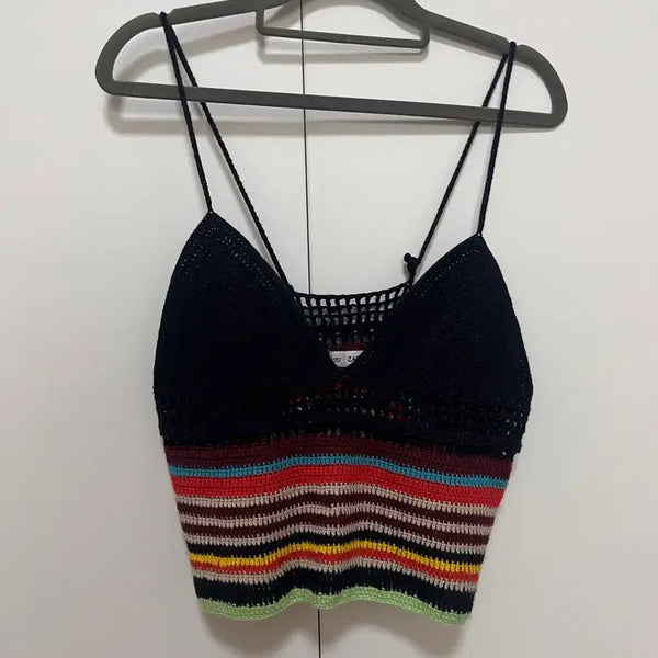 [BUNJANG] ZARA KNIT Multi Stripe Crop Top - M / (새상품) ZARA KNIT 멀티 스트라이프 크롭탑 M