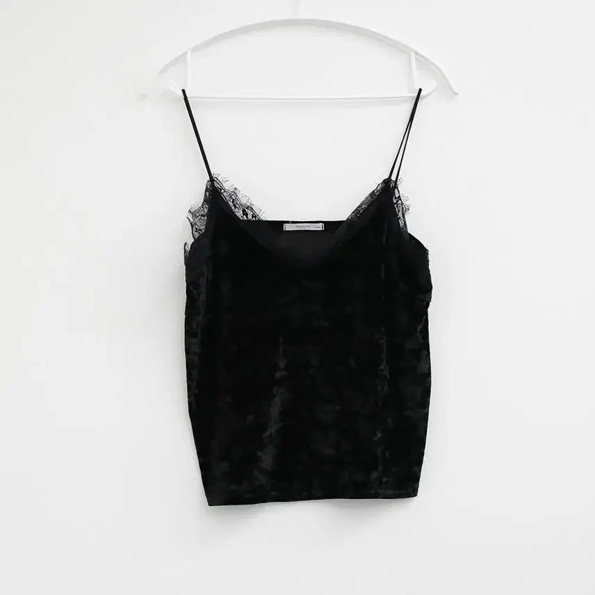 [BUNJANG] Lace Velvet V-Neck Sleeveless Inner Top / 레이스 벨벳 브이넥 이너 민소매 나시