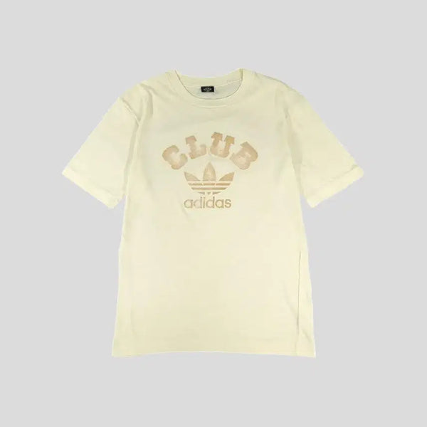 [BUNJANG] Adidas x Descente 90s JP Big Trefoil Arch Logo Cotton Blend T-Shirt / 아디다스 클럽 데상트 90s JP 라이트옐로우 베이지 배색 빅트레포일 아치로고 올드스쿨 코튼블렌드 반팔 티셔츠 MADE IN JAPAN M
