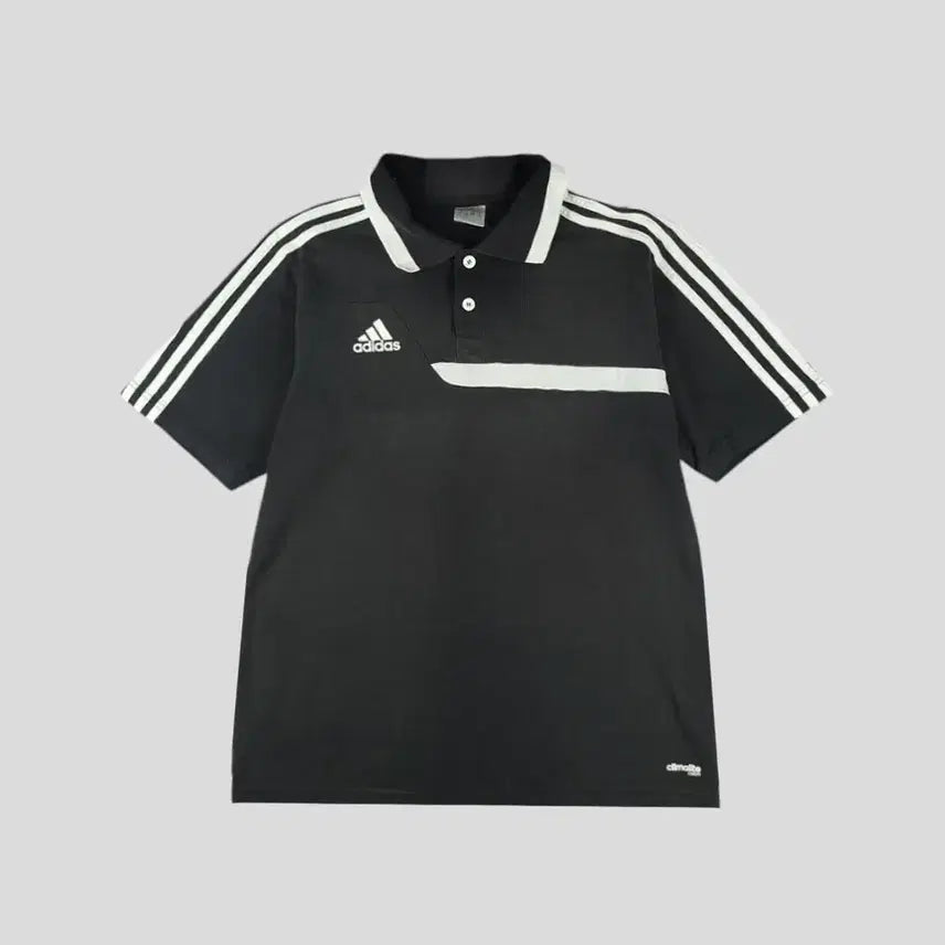 [BUNJANG] Adidas JP Pigment Half-Button Collar PK Pique T-Shirt / 아디다스 JP 피그먼트 블랙 화이트 배색 로고 삼선 라이닝 클라이마라이트 하프버튼 카라넥 PK 피케 반팔 티셔츠 M