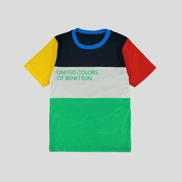 [BUNJANG] United Colors of Benetton Color Block Big Spell Out Logo Short Sleeve T-Shirt - Women's M / UNITED COLORS OF BENETTON 베네통 JP 네이비 그린 멀티 컬러블록 빅스펠아웃 로고 반팔 티셔츠 WOMANS M