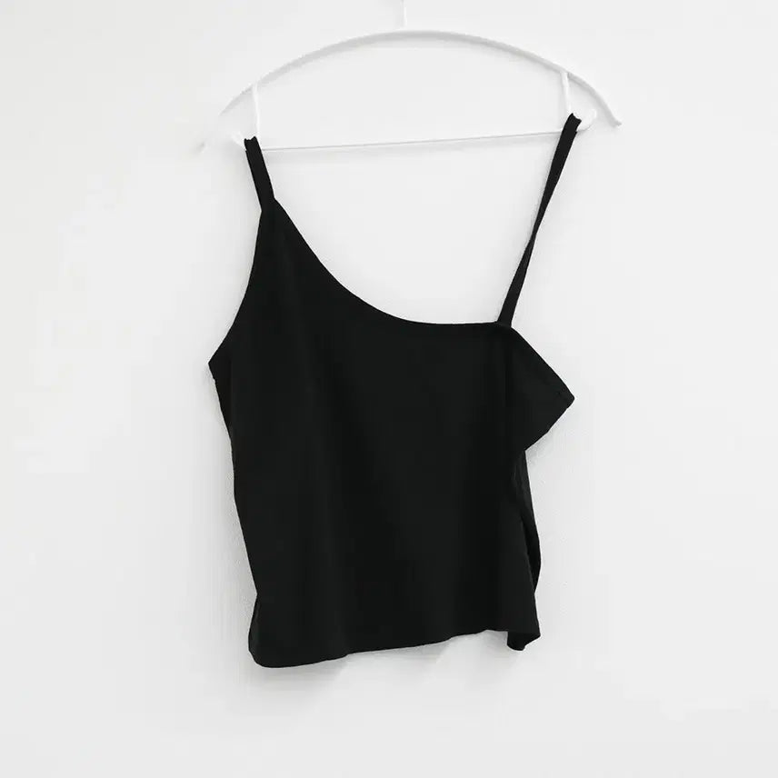 [BUNJANG] Oversized Asymmetrical Black Cotton Sleeveless Tank Top / 오버핏 언발 블랙 면 민소매 나시