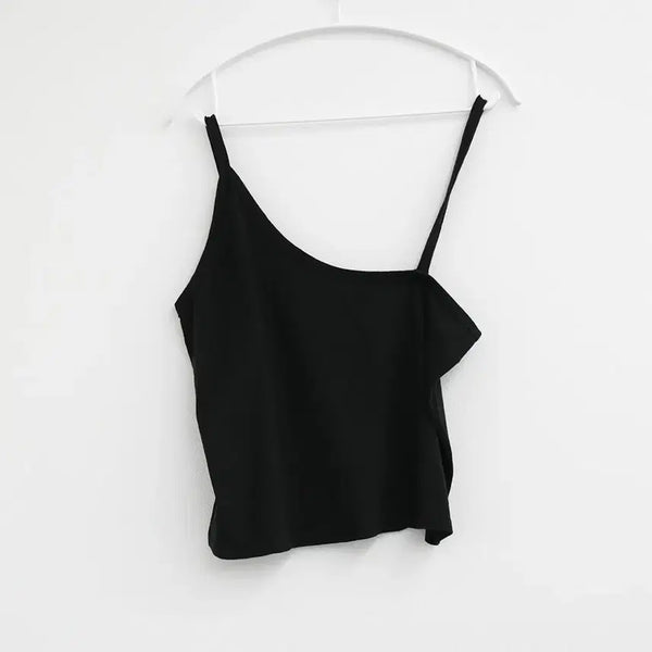 [BUNJANG] Oversized Asymmetrical Black Cotton Sleeveless Tank Top / 오버핏 언발 블랙 면 민소매 나시