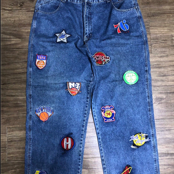 [BUNJANG] Dtek NBA Patch Baggy Denim Jeans (Size 44, Hemmed) / 디텍(dtek) nba 패치 배기 데님/ w44(기장수선)