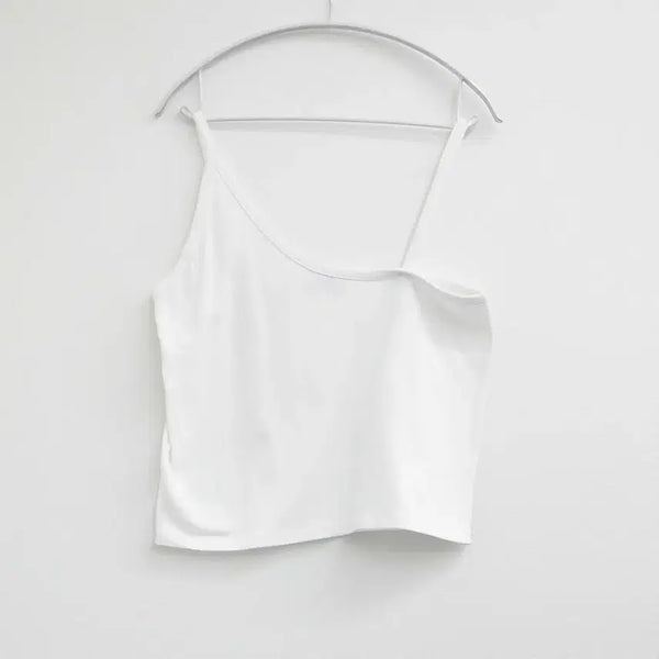 [BUNJANG] Oversized Asymmetrical White Cotton Sleeveless Tank Top / 오버핏 언발 화이트 면 민소매 나시