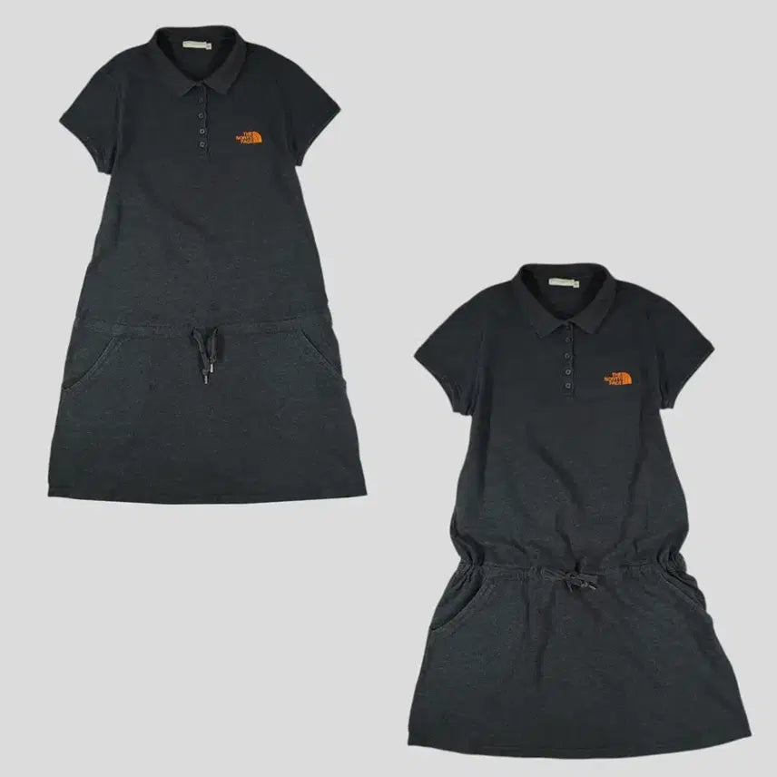 [BUNJANG] The North Face White Label Deep Gray Orange Color Block Logo Half-Button Collar Neck PK Pique Short Sleeve Dress WOMAN L / 노스페이스 화이트라벨 딥그레이 오렌지 배색 로고 하프버튼 카라넥 PK 피케 반팔 원피스 WOMANS L
