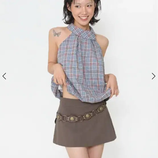 [BUNJANG] Ouneso Koala Halter Check Top / 오운서 Koala Halter Check Top