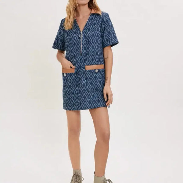 [BUNJANG] Maje Jacquard Short-Sleeve Zipper Dress Size 36 / 마쥬 자카드 반팔 지퍼 원피스 36 (2회 착)