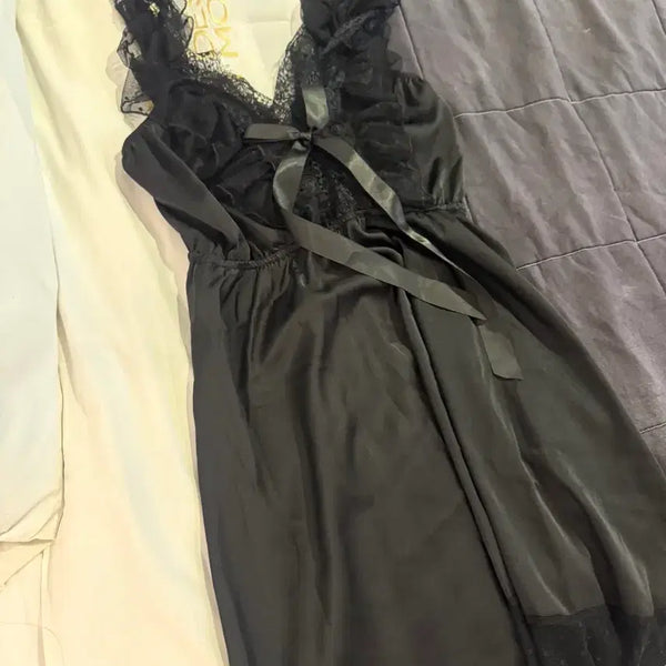 [BUNJANG] Premium Women's Sexy Silky Slip with Lace - Plus Size / 쁨라인 여성 섹시 실키슬립 레이스 빅사이즈 잠옷슬립 -25