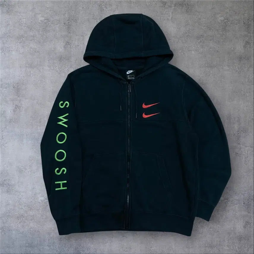 [BUNJANG] Nike Double Swoosh Logo Side Spellout Zip-Up Hoodie / 나이키 더블 스우시 로고 사이드 스펠아웃 후드 집업