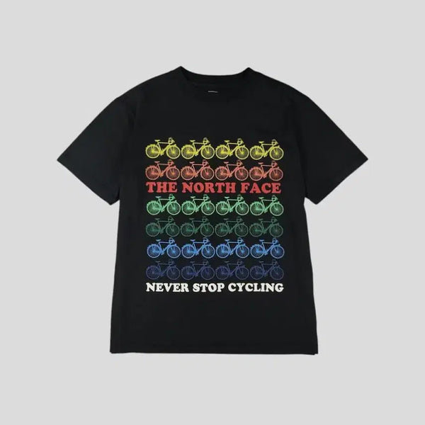 [BUNJANG] The North Face Black Neon Tone Multi-Color Big Spell Out Logo Never Stop Cycling Regular Fit Cotton Blend Short Sleeve T-Shirt S / 노스페이스 블랙 네온톤 멀티컬러 빅스펠아웃 로고 네버 스탑 사이클링 레귤러핏 코튼블렌드 반팔 티셔츠 S