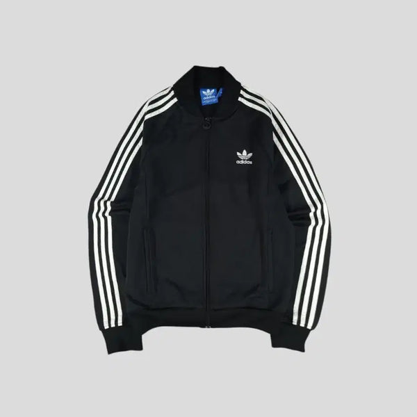 [BUNJANG] Adidas Colorblock Trefoil Logo Three-Stripes Raglan Superstar Track Jacket Zip-Up Jersey / 아디다스 블랙 화이트 배색 트레포일 로고 삼선 레글런 슈퍼스타 블루종타입 트랙탑 집업 져지 S