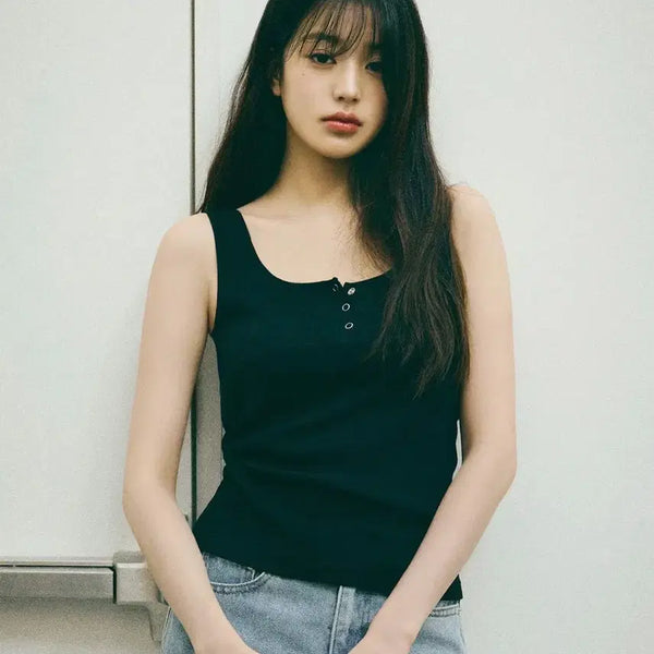 [BUNJANG] Rollercoast NUBASIC Button Sleeveless Black / 로라로라 NUBASIC BUTTON SLEEVELESS BLACK