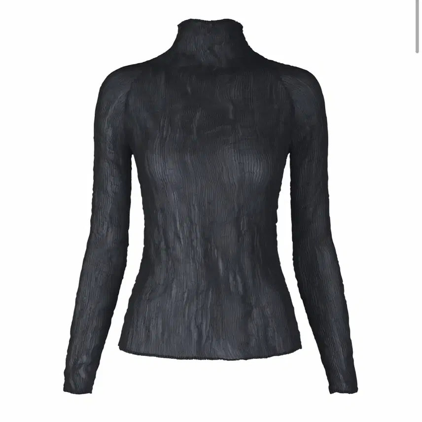[BUNJANG] Issey Miyake July Chiffon Mock Neck Long Sleeve Top Dark Navy / 이세이미야케 7월 쉬폰 반목긴팔탑 다크네이비 새상품