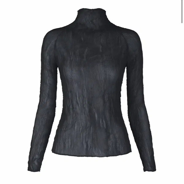 [BUNJANG] Issey Miyake July Chiffon Mock Neck Long Sleeve Top Dark Navy / 이세이미야케 7월 쉬폰 반목긴팔탑 다크네이비 새상품