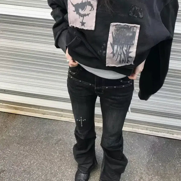 [BUNJANG] Rivernews Cross Studded Bootcut Jeans / 리버뉴스 크로스 스터드 부츠컷 진