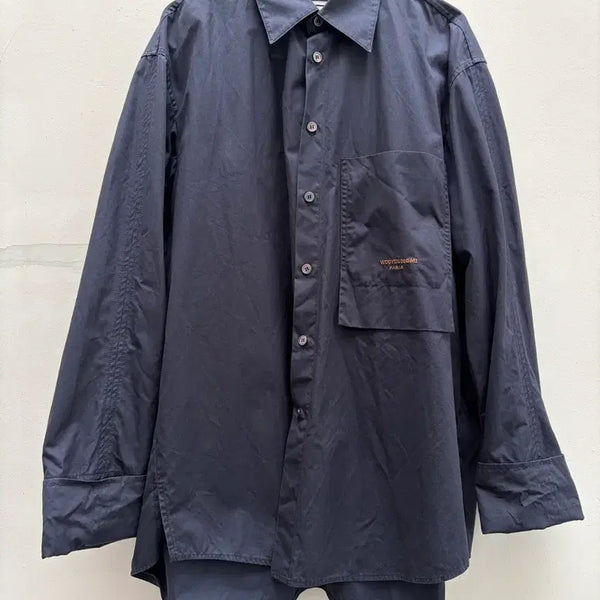 [BUNJANG] WOOYOUNGMI 20SS Turn-Up Shirt Navy / 우영미 20ss 턴업 셔츠 네이비 (김현우님 착용) WOOYOUNGMI