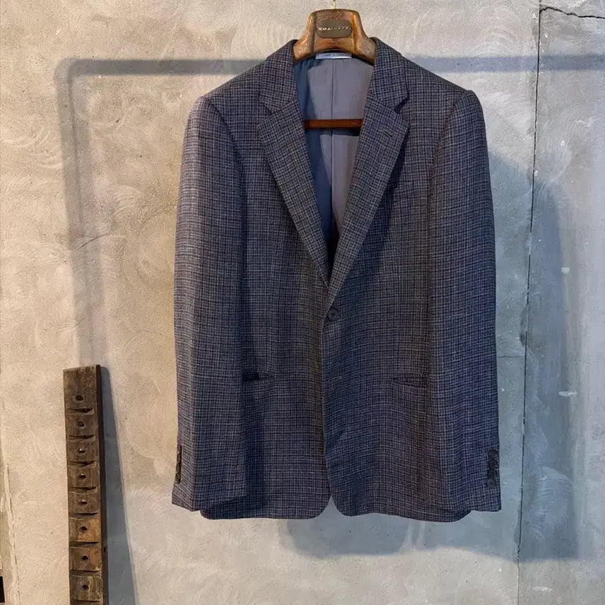 [BUNJANG] Giorgio Armani Collezione Linen Tweed Jacket Navy/Purple Houndstooth Pattern / 아르마니 린넨 트위드 자켓 남성100