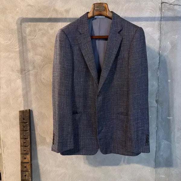 [BUNJANG] Giorgio Armani Collezione Linen Tweed Jacket Navy/Purple Houndstooth Pattern / 아르마니 린넨 트위드 자켓 남성100