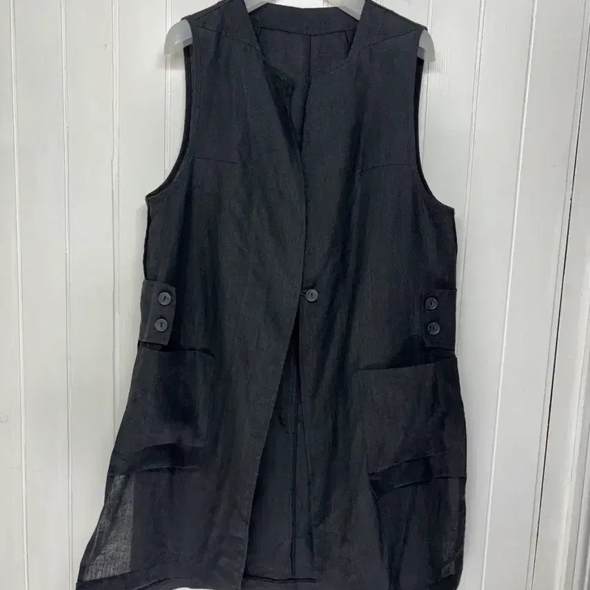 [BUNJANG] 100% Linen Black Summer Long Vest (Size 66-77) / 린넨100 블랙 여름 롱베스트 여성66-77 ㅡ0721