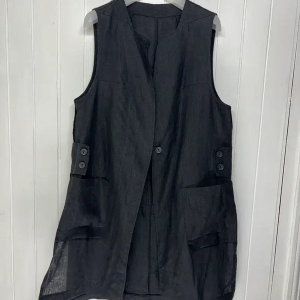 [BUNJANG] 100% Linen Black Summer Long Vest (Size 66-77) / 린넨100 블랙 여름 롱베스트 여성66-77 ㅡ0721