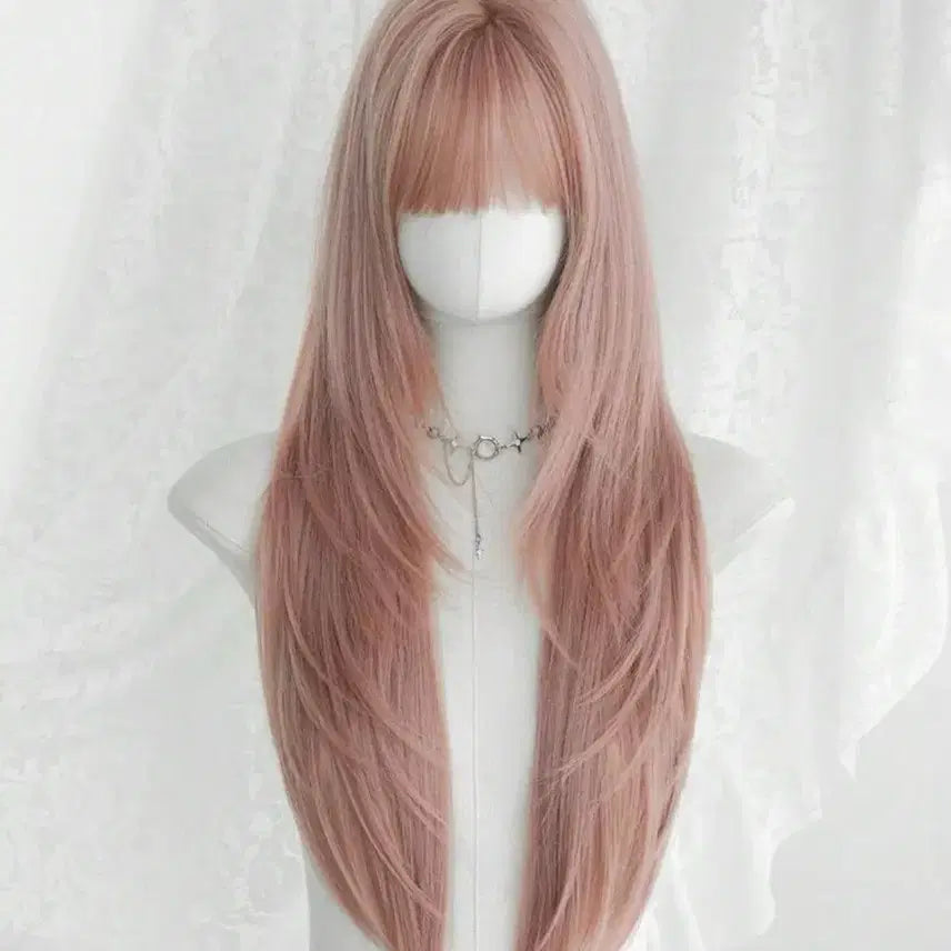 [BUNJANG] Pink Layered Long Wig / 핑크 레이어드 장발 가발