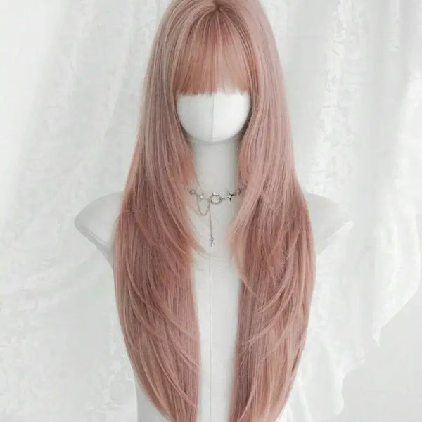 [BUNJANG] Pink Layered Long Wig / 핑크 레이어드 장발 가발