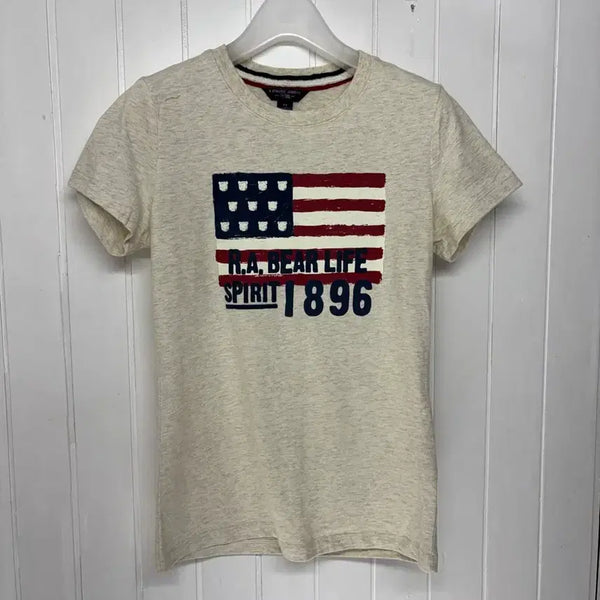 [BUNJANG] E.Land USA Flag Print Half Sleeve T-Shirt Women's Size M / 이랜드 성조기 반팔 여성44-55 ㅡ0721