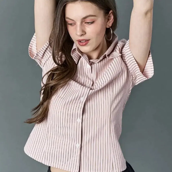 [BUNJANG] City Pops Sierra Stripe Classic Basic Short Sleeve Shirt / 시티팝즈 시에라 스트라이프 클래식 베이직 반팔 셔츠