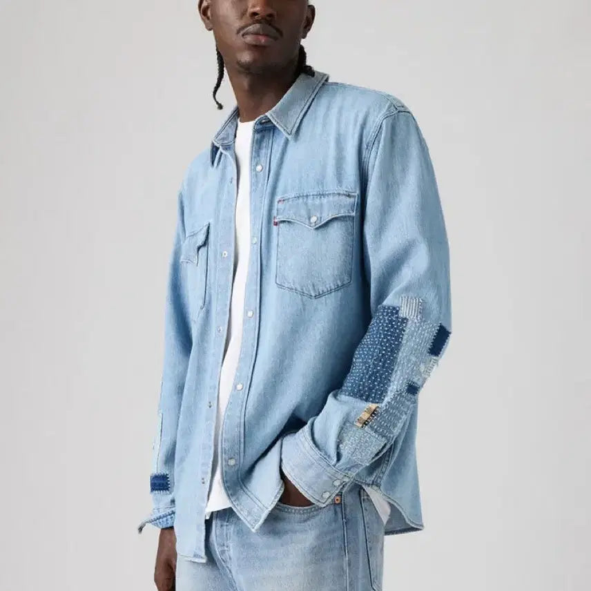 [BUNJANG] Levi's Sachiko Denim Patchwork Western Shirt / 리바이스 사치코 데님 패치워크 웨스턴 셔츠(L)